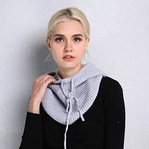 Facecozy Ayollar uchun qishki shlyapalar, Ayollar uchun jun aralash kapüşonli sharf shlyapa Balaclava Trikotaj Bosh suyagi shapkasi Erkaklar bo'yinbog'lari - 5