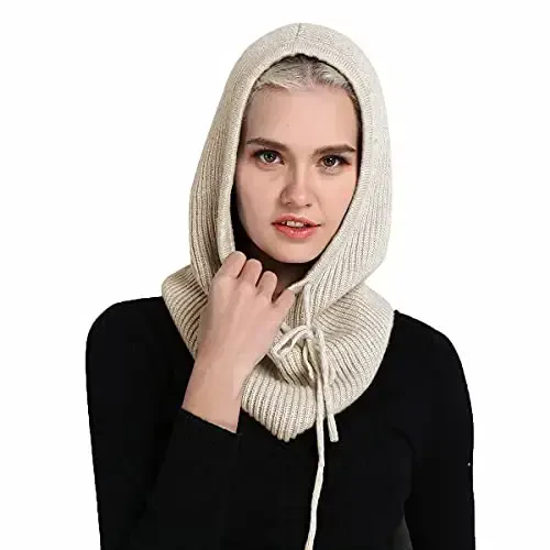 Facecozy Ayollar uchun qishki shlyapalar, Ayollar uchun jun aralash kapüşonli sharf shlyapa Balaclava Trikotaj Bosh suyagi shapkasi Erkaklar bo'yinbog'lari - 1