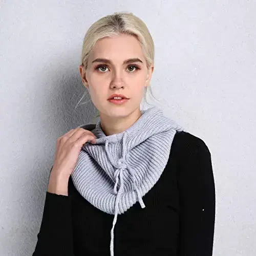 Facecozy Ayollar uchun qishki shlyapalar, Ayollar uchun jun aralash kapüşonli sharf shlyapa Balaclava Trikotaj Bosh suyagi shapkasi Erkaklar bo'yinbog'lari - 5