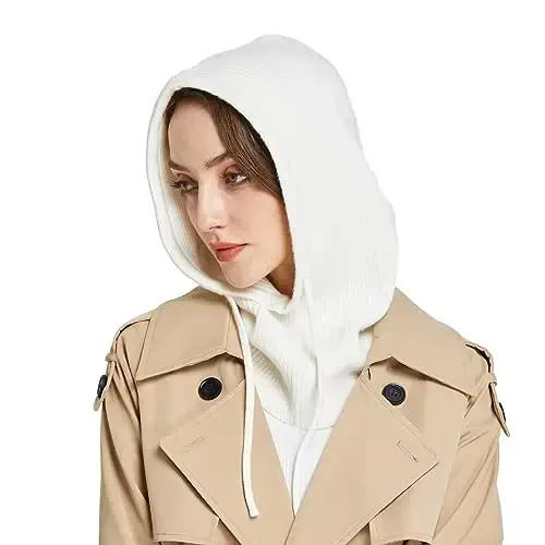 Facecozy ayollar uchun qishki shlyapalar, ayollar uchun jun aralash kaputli sharf shlyapa, Balaclava trikotaj bosh suyagi shlyapa erkaklar bo'yinbog'lari - 1