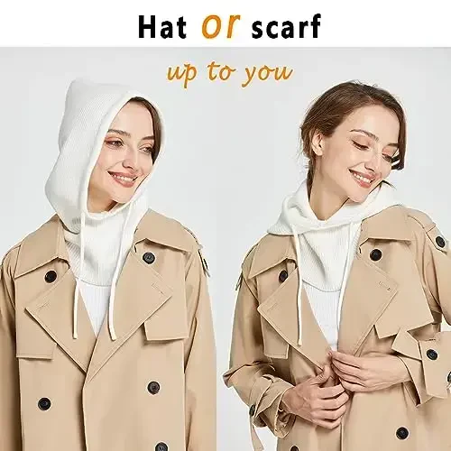 Facecozy ayollar uchun qishki shlyapalar, ayollar uchun jun aralash kaputli sharf shlyapa, Balaclava trikotaj bosh suyagi shlyapa erkaklar bo'yinbog'lari - 2