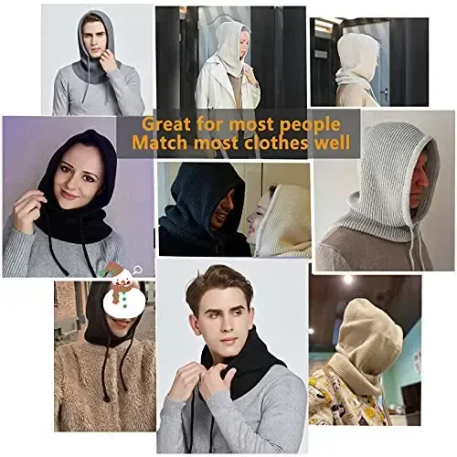 Facecozy ayollar uchun qishki shlyapalar, ayollar uchun jun aralash kaputli sharf shlyapa, Balaclava trikotaj bosh suyagi shlyapa erkaklar bo'yinbog'lari - 6