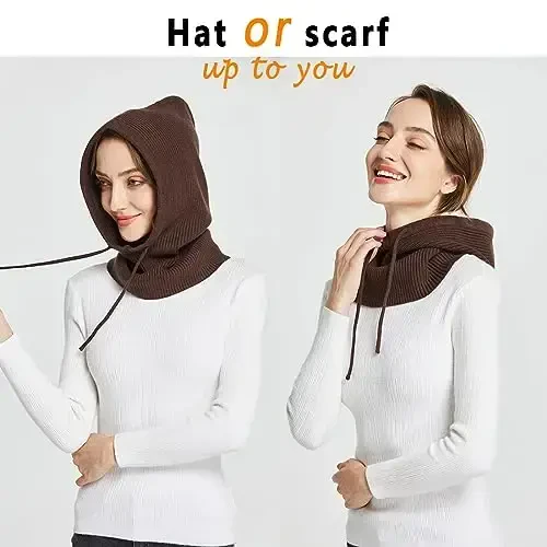 Facecozy Ayollar uchun qishki shlyapalar, Jun aralash kapüşonlu sharf ayollar uchun shlyapa Balaklava trikotaj bosh suyagi qalpog'i Beanie shlyapa erkaklar bo'yinbog'lari - 6