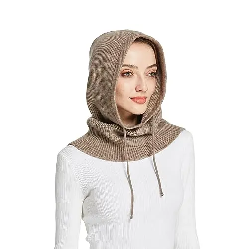 Facecozy Winter Hats for Women, Wool Blend Hooded Scarf Hat for Women Balaclava Knit Skull Cap Beanie Hat Men Neck Gaiters - FACECOZY