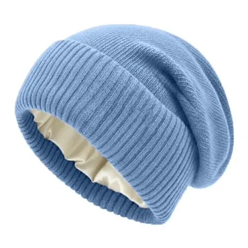 Facecozy Satin Lined Beanie for Women Soft Satin Lining Slouchy Winter Hats | Anti-Frizz Satin Lining, Soft Slouchy Knit, Stretch Fit for Most Sizes, Reduces Static & Bedhead, Warm Winter Beanie - 1