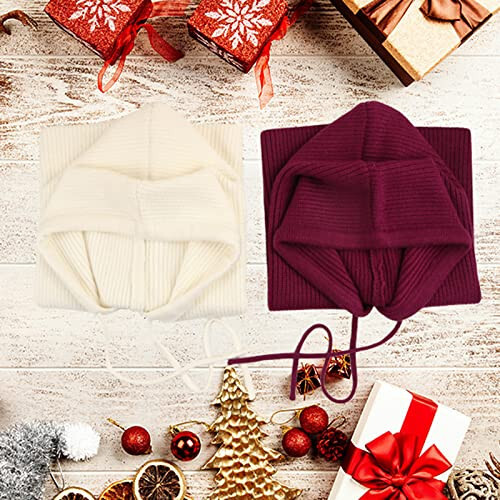 Facecozy Winter Hats for Women, Wool Blend Hooded Scarf Hat for Women Balaclava Knit Skull Cap Beanie Hat Men Neck Gaiters - 6