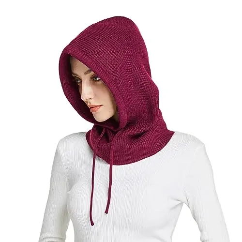 Facecozy Winter Hats for Women, Wool Blend Hooded Scarf Hat for Women Balaclava Knit Skull Cap Beanie Hat Men Neck Gaiters 