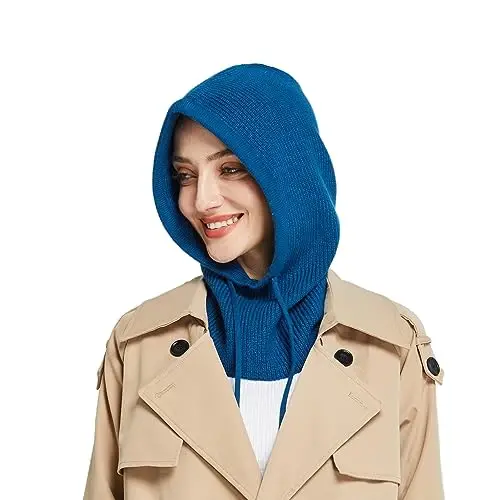 Facecozy Winter Hats for Women, Wool Blend Hooded Scarf Hat for Women Balaclava Knit Skull Cap Beanie Hat Men Neck Gaiters - 1