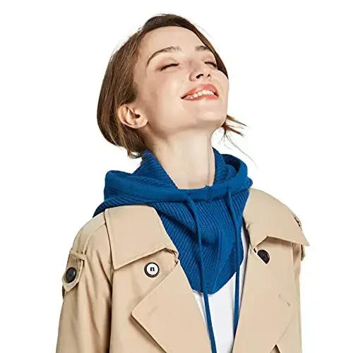 Facecozy Winter Hats for Women, Wool Blend Hooded Scarf Hat for Women Balaclava Knit Skull Cap Beanie Hat Men Neck Gaiters - 2