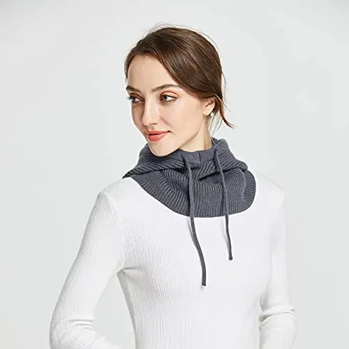 Facecozy Winter Hats for Women, Wool Blend Hooded Scarf Hat for Women Balaclava Knit Skull Cap Beanie Hat Men Neck Gaiters - 2