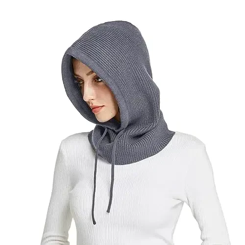Facecozy Winter Hats for Women, Wool Blend Hooded Scarf Hat for Women Balaclava Knit Skull Cap Beanie Hat Men Neck Gaiters - FACECOZY