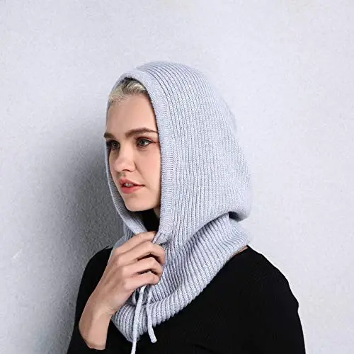 Facecozy Winter Hats for Women, Wool Blend Hooded Scarf Hat for Women Balaclava Knit Skull Cap Beanie Hat Men Neck Gaiters - 3
