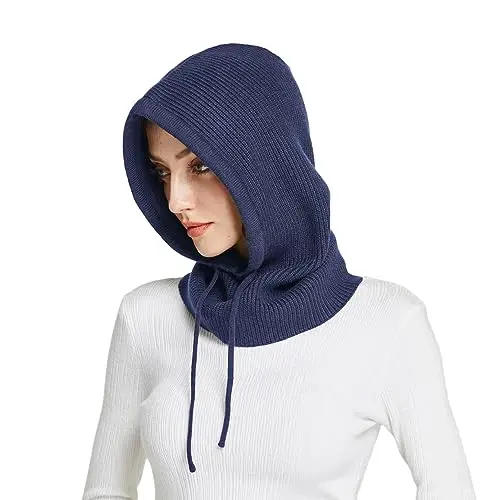 Facecozy Winter Hats for Women, Wool Blend Hooded Scarf Hat for Women Balaclava Knit Skull Cap Beanie Hat Men Neck Gaiters - 1