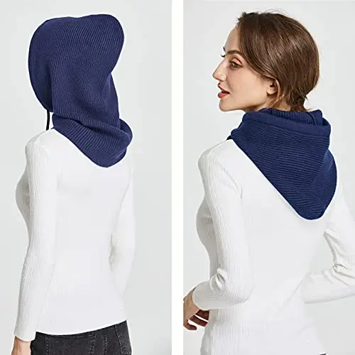 Facecozy Winter Hats for Women, Wool Blend Hooded Scarf Hat for Women Balaclava Knit Skull Cap Beanie Hat Men Neck Gaiters - 3