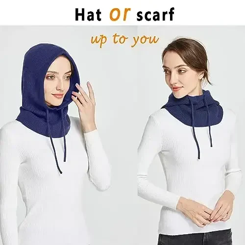 Facecozy Winter Hats for Women, Wool Blend Hooded Scarf Hat for Women Balaclava Knit Skull Cap Beanie Hat Men Neck Gaiters - 6
