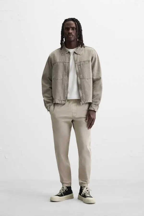 FADED EFFECT JOGGER WAIST TROUSERS-yellowish brown - 1