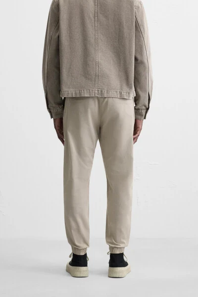 FADED EFFECT JOGGER WAIST TROUSERS-yellowish brown - 3