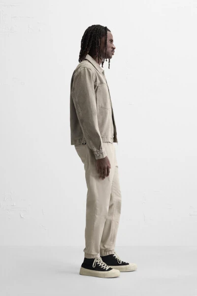 FADED EFFECT JOGGER WAIST TROUSERS-yellowish brown - 4