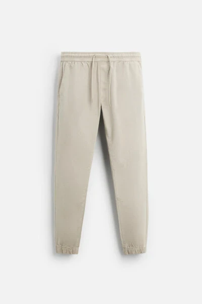 FADED EFFECT JOGGER WAIST TROUSERS-yellowish brown - 5