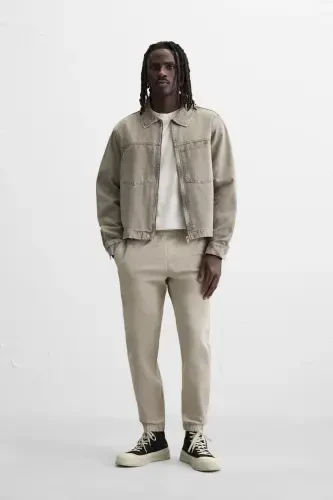 FADED EFFECT JOGGER WAIST TROUSERS - yellowish brown - 1