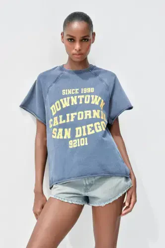 FADED EFFECT TEXT COTTON SWEATSHIRT-Blue - ZARA (1)