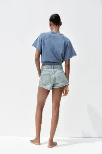 FADED EFFECT TEXT COTTON SWEATSHIRT-Blue - 4