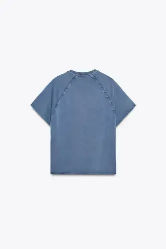 FADED EFFECT TEXT COTTON SWEATSHIRT-Blue - 6