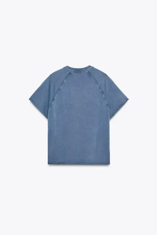 FADED EFFECT TEXT COTTON SWEATSHIRT-Blue - 6