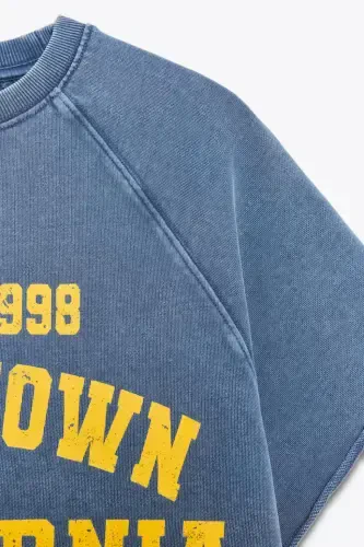 FADED EFFECT TEXT COTTON SWEATSHIRT-Blue - 7