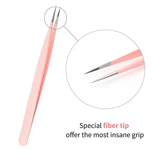 FADLASH Precision Lash Tweezers - Straight Fiber Tip Eyelash Extension Tweezers - Professional Artist Tech Work Kit - Pink - 3