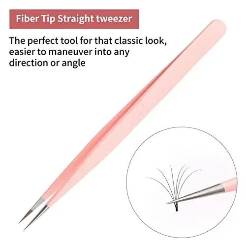 FADLASH Precision Lash Tweezers - Straight Fiber Tip Eyelash Extension Tweezers - Professional Artist Tech Work Kit - Pink - 2