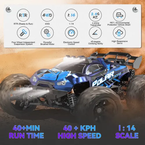 FAGINEY RC Cars for Adults Fast 40+MPH 1: 14 Waterproof Off-Road RC Truck 4WD All Terrain High-Speed Remote Control Car Toy Gifts for Kids Boys, 2 Batteries - 3