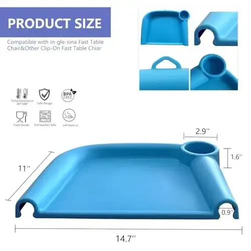 FAILUN Silicone Baby Dining Tray Compatible with Inglesina Fast Table Chair & Other Hook-On High Chairs,Portable Clip-On Fast Table Chair Baby Tray, Dishwasher Safe & BPA Free (Blue) - 4