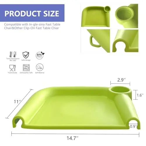 FAILUN Silicone Baby Dining Tray Compatible with Inglesina Fast Table Chair & Other Hook-On High Chairs,Portable Clip-On Fast Table Chair Baby Tray, Dishwasher Safe & BPA Free (Green) - 2