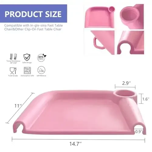 FAILUN Silicone Baby Dining Tray Compatible with Inglesina Fast Table Chair & Other Hook-On High Chairs,Portable Clip-On Fast Table Chair Baby Tray, Dishwasher Safe & BPA Free (Pink) - 2