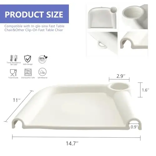 FAILUN Silicone Baby Dining Tray Compatible with Inglesina Fast Table Chair & Other Hook-On High Chairs,Portable Clip-On Fast Table Chair Baby Tray, Dishwasher Safe & BPA Free (Upgraded White) - 2