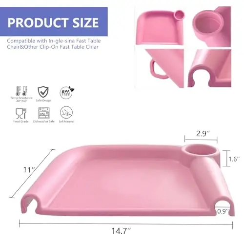 FAILUN Silicone Baby Dining Tray Compatible with Inglesina Fast Table Chair & Other Hook-On High Chairs,Portable Clip-On Fast Table Chair Baby Tray, Dishwasher Safe & BPA Free (Pink) - 2