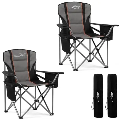 FAIR WIND 2 Pack Oversized Fully Padded Camping Chair with Lumbar Support, Heavy Duty Cooler Bag Fold Chair Support 450 LBS 