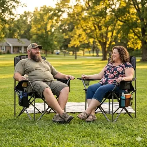 FAIR WIND 2 Pack Oversized Fully Padded Camping Chair with Lumbar Support, Heavy Duty Cooler Bag Fold Chair Support 450 LBS - FAIR WIND (1)