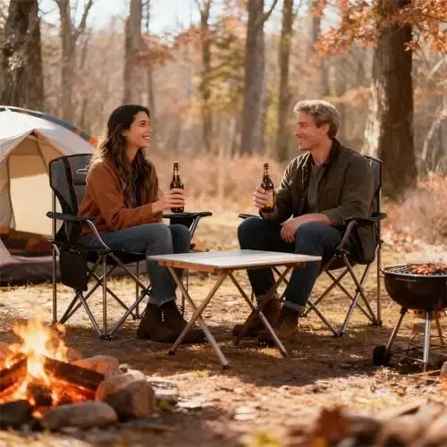 FAIR WIND 2 Pack Oversized Fully Padded Camping Chair with Lumbar Support, Heavy Duty Cooler Bag Fold Chair Support 450 LBS - 4