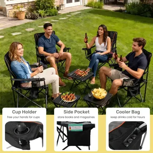 FAIR WIND 2 Pack Oversized Fully Padded Camping Chair with Lumbar Support, Heavy Duty Cooler Bag Fold Chair Support 450 LBS - 6