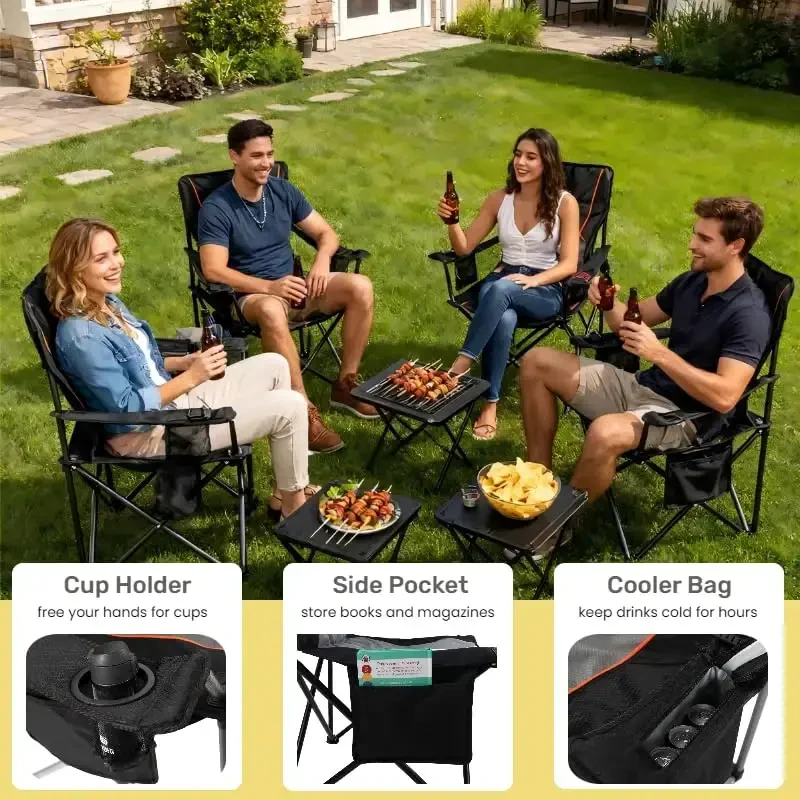 FAIR WIND 2 Pack Oversized Fully Padded Camping Chair with Lumbar Support, Heavy Duty Cooler Bag Fold Chair Support 450 LBS - 6