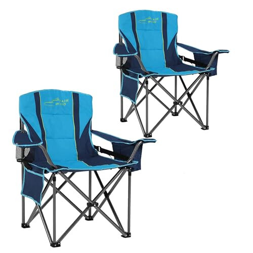 FAIR WIND 2 Pack Oversized Fully Padded Camping Chair with Lumbar Support, Heavy Duty Cooler Bag Fold Chair Support 450 LBS, Blue Green - 2