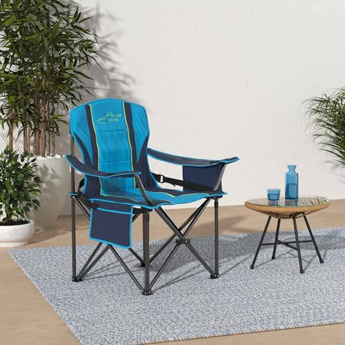 FAIR WIND 2 Pack Oversized Fully Padded Camping Chair with Lumbar Support, Heavy Duty Cooler Bag Fold Chair Support 450 LBS, Blue Green - 1