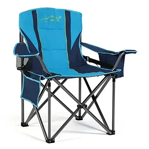 FAIR WIND 2 Pack Oversized Fully Padded Camping Chair with Lumbar Support, Heavy Duty Cooler Bag Fold Chair Support 450 LBS, Blue Green 