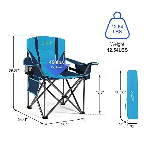 FAIR WIND 2 Pack Oversized Fully Padded Camping Chair with Lumbar Support, Heavy Duty Cooler Bag Fold Chair Support 450 LBS, Blue Green - 3