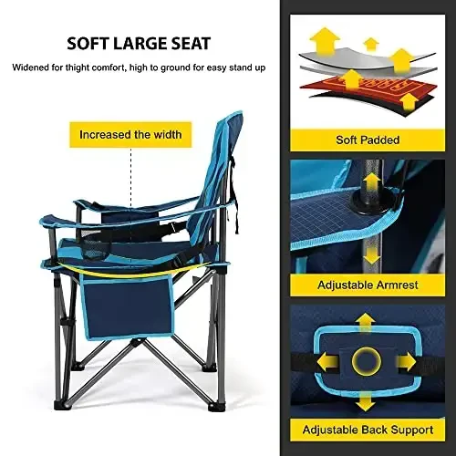 FAIR WIND 2 Pack Oversized Fully Padded Camping Chair with Lumbar Support, Heavy Duty Cooler Bag Fold Chair Support 450 LBS, Blue Green - 4
