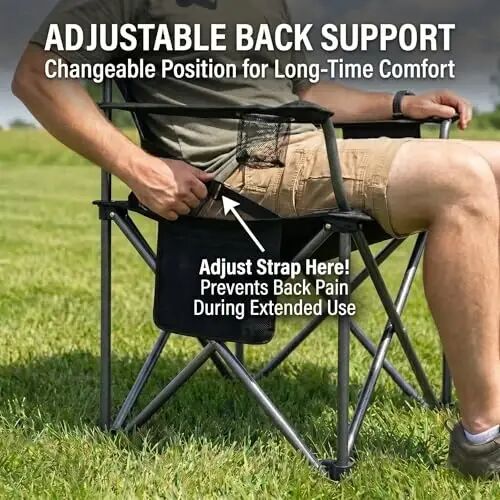 FAIR WIND 2-Pack Padded Oversized Camping Chair Heavy Duty for Adults | Adjustable Lumbar Support, Non-Drooping Armrest, Cooler Bag＆Cup Holder, Tear-Proof Wide Bag, Up to 500 LBS for Camp, Outdoor - 5