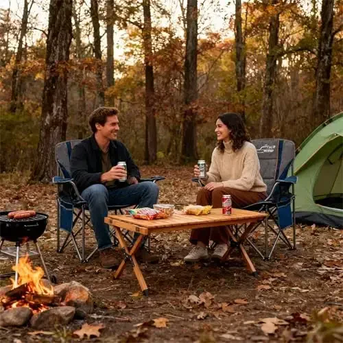 FAIR WIND 2 Pack Oversized Fully Padded Camping Chair with Lumbar Support, Heavy Duty Cooler Bag Fold Chair Support 450 LBS, Blue - 5