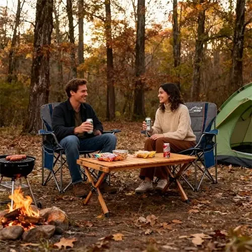 FAIR WIND 2 Pack Oversized Fully Padded Camping Chair with Lumbar Support, Heavy Duty Cooler Bag Fold Chair Support 450 LBS, Blue - 5